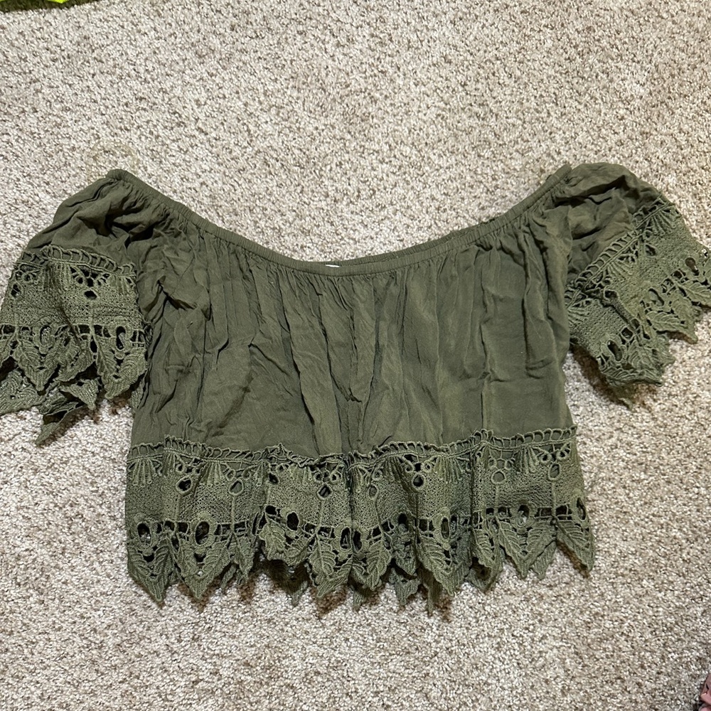 Green off the shoulder crop top